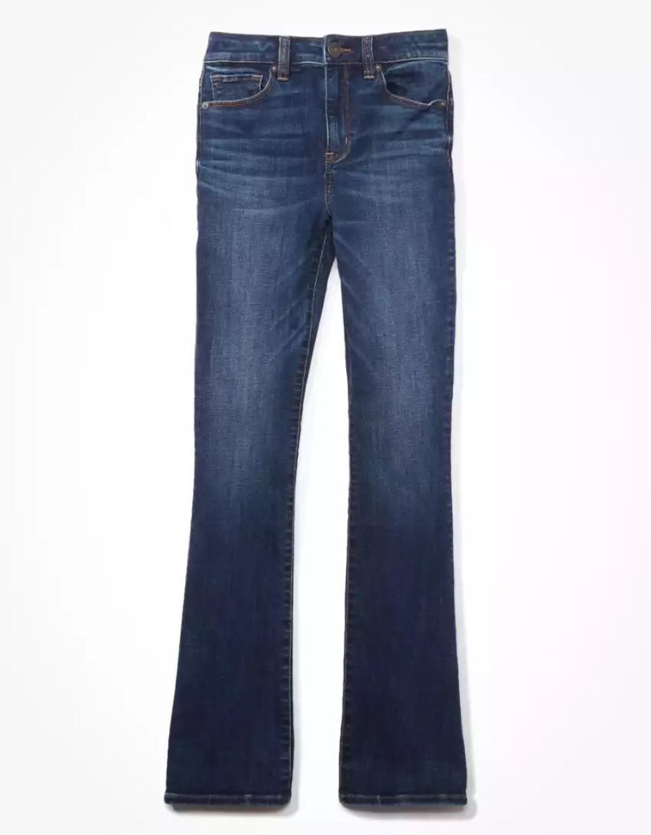 Jean American Eagle AE Ne(x)t Level High-Waisted Mince Kick Bleu Foncé Femme | JVY-24107064